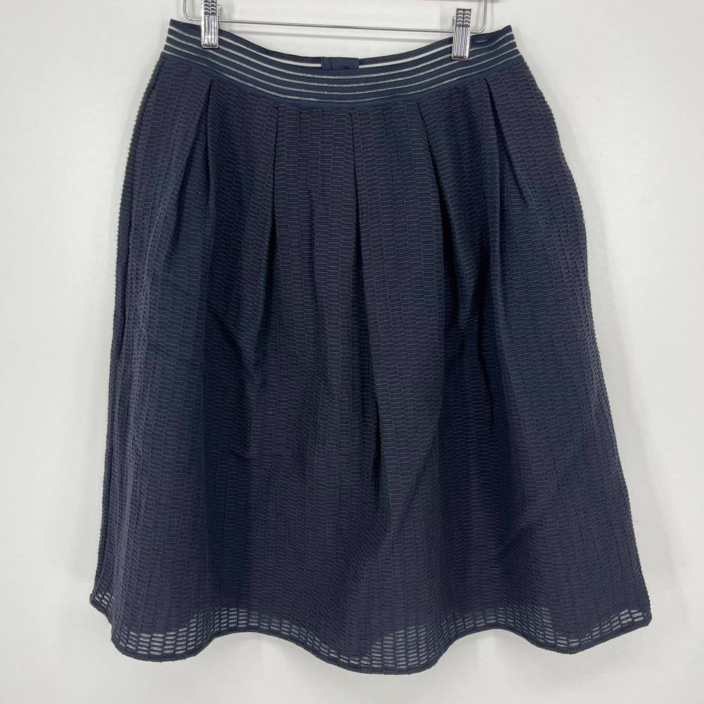 Armani Exchange Womens Navy Blue Textured Pleated A-Line Skirt Mesh Trim Size 8